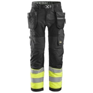 6931 Pantalón largo FlexiWork de alta visibilidad clase 1 con bolsillos flotantes negro/ amarillo