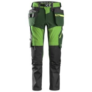 6940 Pantalones largos de trabajo elásticos FlexiWork Softshell Slim Fit bolsillos flotantes verde manzana/ verde bosque