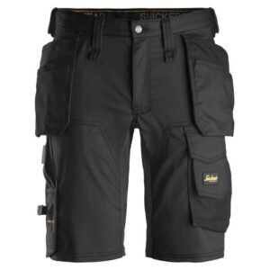6141 Pantalones cortos de trabajo elásticos Slim Fit AllroundWork con bolsillos flotantes negro