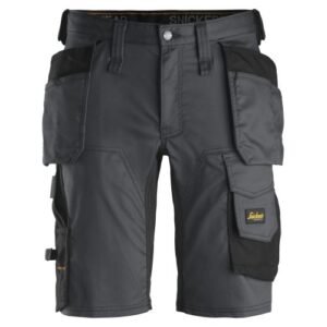 6141 Pantalones cortos de trabajo elásticos Slim Fit AllroundWork con bolsillos flotantes gris acero/ negro