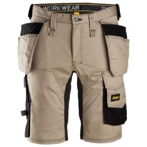6141 Pantalones cortos de trabajo elásticos Slim Fit AllroundWork con bolsillos flotantes beige/ negro