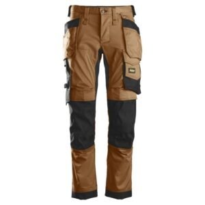 6241 Pantalones largos de trabajo elásticos AllroundWork Slim Fit con bolsillos flotantes color marrón/ negro