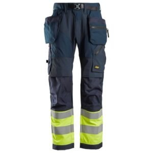6931 Pantalones largos de trabajo de alta visibilidad clase 1 con bolsillos flotantes FlexiWork azul marino-amarillo