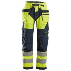 6932 Pantalones largos de trabajo de alta visibilidad clase 2 con bolsillos flotantes FlexiWork amarillo/ azul marino