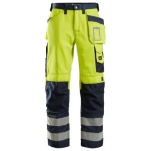 3233 Pantalones largos de trabajo de alta visibilidad clase 2 con bolsillos flotantes amarillo/ azul marino
