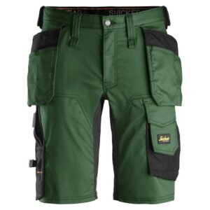 6141 Pantalones cortos de trabajo elásticos Slim Fit AllroundWork con bolsillos flotantes verde forestal/ negro