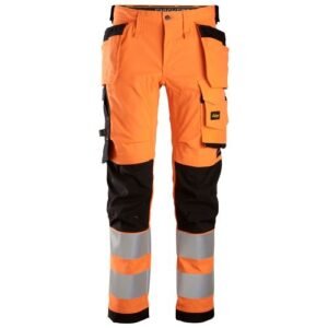 6243 Pantalones largos de trabajo elásticos de alta visibilidad clase 2 con bolsillos flotantes naranja/ negro