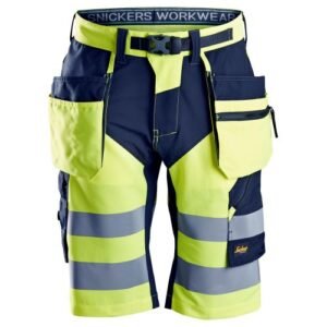 6933 Pantalones cortos FlexiWork alta visibilidad clase 1 con bolsillos flotantes amarillo-azul marino