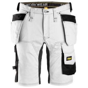 6141 Pantalones cortos de trabajo elásticos Slim Fit AllroundWork con bolsillos flotantes blanco/ negro