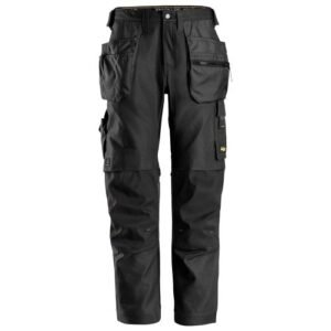 6224 Pantalones largos de trabajo elásticos AllroundWork Canvas+ con bolsillos flotantes color negro