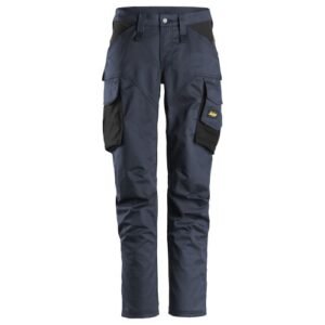 6703 Pantalones largos de trabajo elásticos para mujer sin bolsillos para rodilleras AllroundWork azul marino-negro