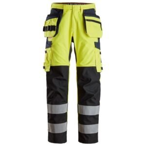 6264 Pantalones largos de trabajo de alta visibilidad clase 2 con bolsillos flotantes y espinilla reforzada ProtecWork amarillo-azul marino