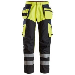 6265 Pantalones largos de trabajo de alta visibilidad clase 1 con bolsillos flotantes y pernera reforzada ProtecWork amarillo-azul marino