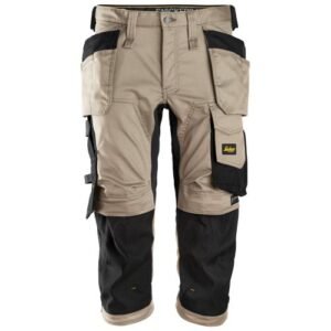 6142 Pantalones pirata de trabajo elasticos con bolsillos flotantes AllroundWork beige-negro