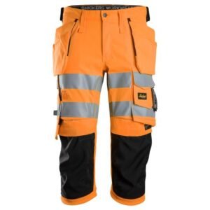 6138 Pantalones pirata de trabajo elásticos de alta visibilidad clase 1/2 con bolsillos flotantes naranja-negro