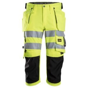 6138 Pantalones pirata de trabajo elásticos de alta visibilidad clase 1/2 con bolsillos flotantes amarillo-negro