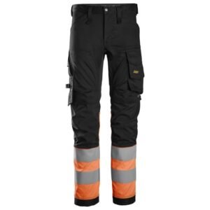 6334 Pantalones largos de trabajo elásticos de alta visibilidad clase 1 negro-naranja