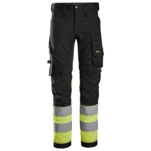 6334 Pantalones largos de trabajo elásticos de alta visibilidad clase 1 negro-amarillo