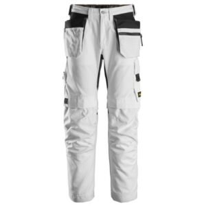 6224 Pantalones largos de trabajo elásticos AllroundWork Canvas+ con bolsillos flotantes color blanco