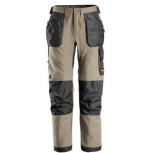 6224 Pantalones largos de trabajo elásticos AllroundWork Canvas+ con bolsillos flotantes color beige