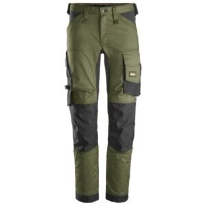 6341 Pantalones largos de trabajo elásticos AllroundWork Slim Fit color verde khaki/ negro