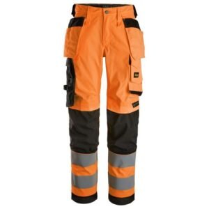 6743 Pantalones largos de trabajo elásticos de alta visibilidad clase 2 para mujer con bolsillos flotantes naranja-negro