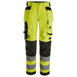 6743 Pantalones largos de trabajo elásticos de alta visibilidad clase 2 para mujer con bolsillos flotantes amarillo-negro