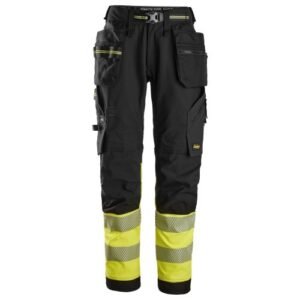 6934 Pantalones largos de trabajo elásticos de alta visibilidad clase 1 con bolsillos flotantes negro-amarillo