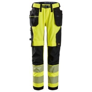 6943 Pantalones largos de trabajo elásticos de alta visibilidad clase 2 con bolsillos flotantes amarillo/ negro