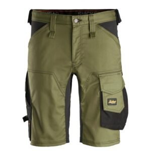6143 Pantalones cortos de trabajo elásticos Slim Fit AllroundWork verde kaki/ negro