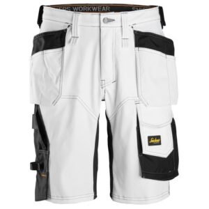 6151 Pantalones cortos de trabajo elásticos de ajuste holgado AllroundWork con bolsillos flotantes blanco/ negro