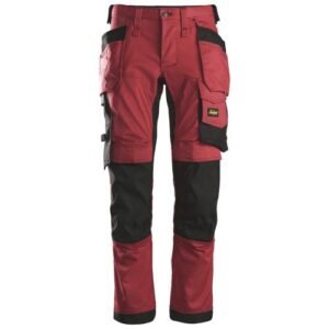 6241 Pantalones largos de trabajo elásticos AllroundWork Slim Fit con bolsillos flotantes color rojo/ negro