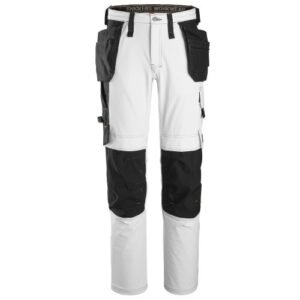 6271 Pantalones largos de trabajo elásticos AllroundWork con bolsillos flotantes color blanco/ negro