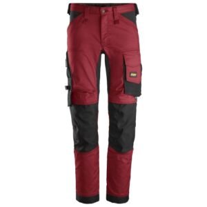 6341 Pantalones largos de trabajo elásticos AllroundWork Slim Fit color rojo/ negro